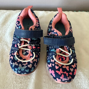 Baby Carter's Blue Pink Butterfly Light-Up Sneakers Size 7 Toddler Shoes